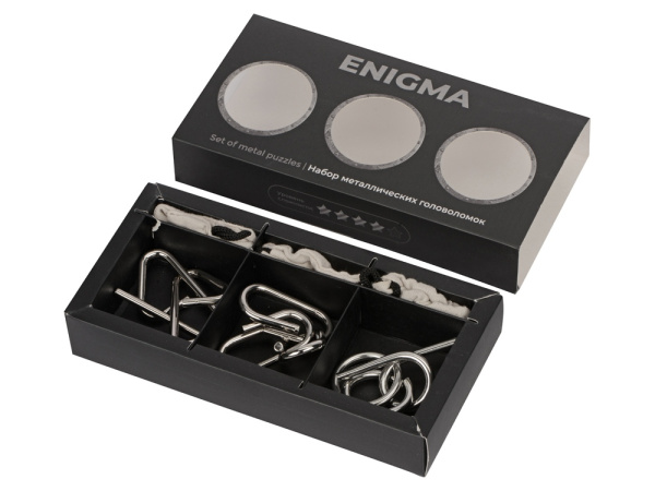 Набор из 3 металлических головоломок в мешочках «Enigma», Цвет серебристый