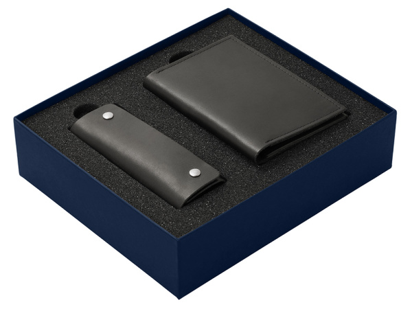 Подарочный набор Long River: обложка для паспорта, ключница, Размер Без лого, Цвет черный/синий