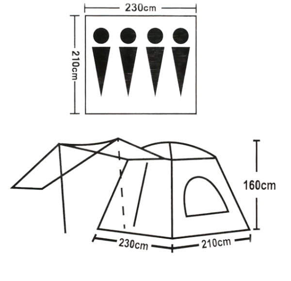 Палатка 4-х местная LanYu 1908 туристическая 210x230x160см с навесом
