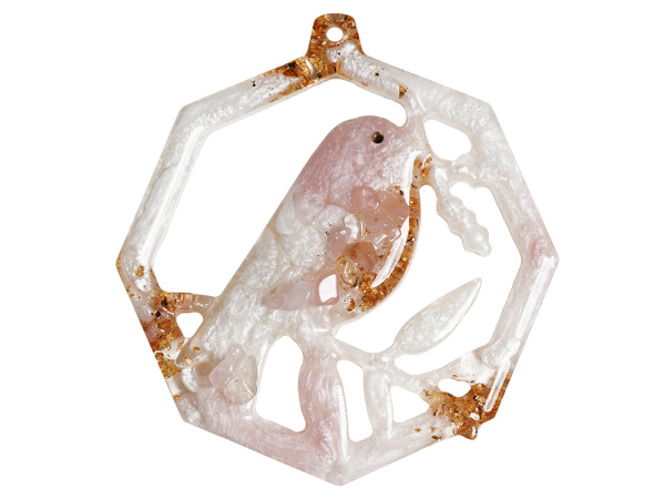 Набор елочных игрушек: Снегирь, Олень, Ель, Цвет Розовый кварц