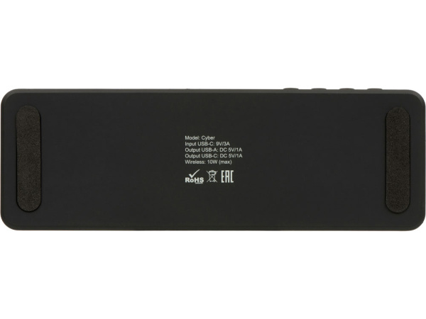 Часы с LED-подсветкой и беспроводной зарядкой «Cyber», 10 Вт, Цвет черный