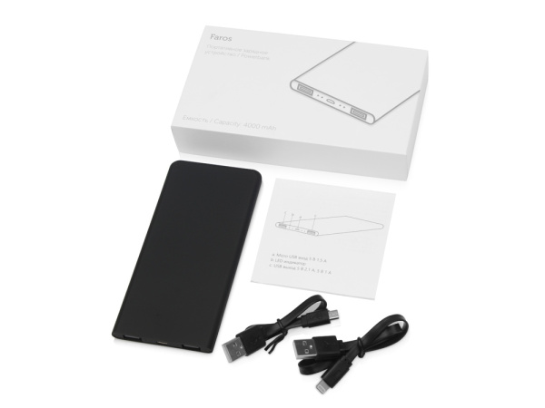 Внешний аккумулятор с подсветкой логотипа «Faros», soft-touch, 4000 mAh, Цвет черный