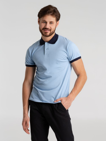 Рубашка поло Prince 190, голубая с темно-синим, XS–XXL