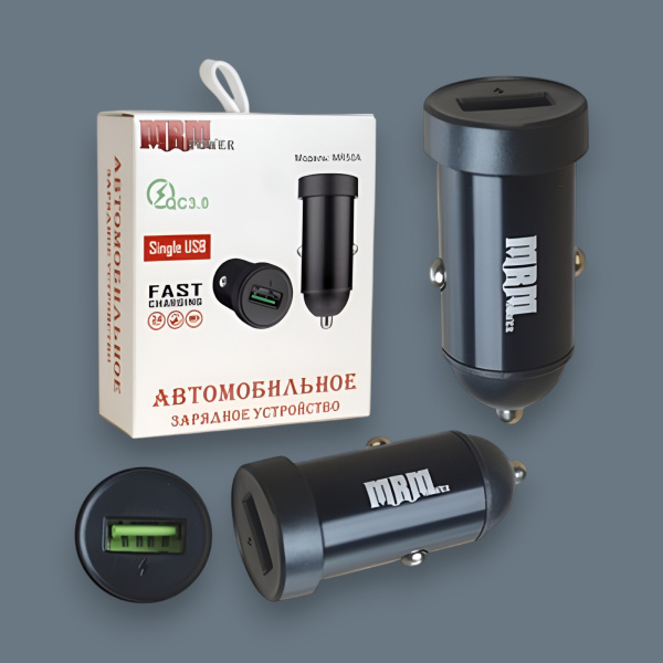 Автомобильное зарядное устройство MRM MR50A, QC3.0, 5V/3A, 1 USB, 15 Вт, черный / Быстрая зарядка в компактном дизайне