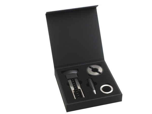 Подарочный набор аксессуаров для вина «Distinct», Цвет черный/серебристый