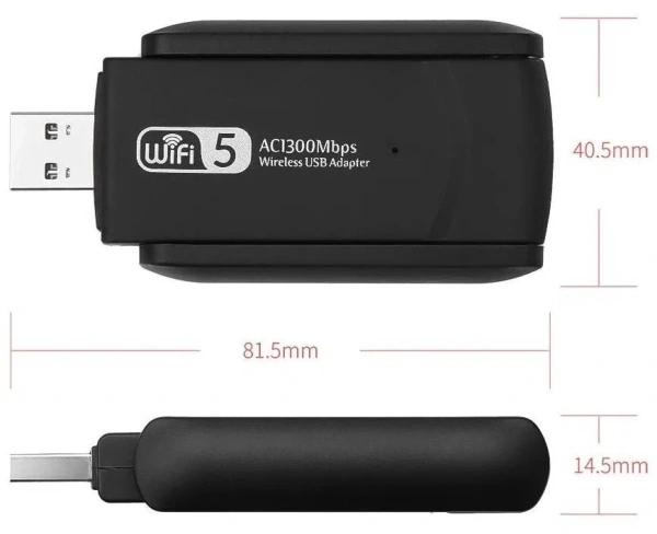 Двухдиапазонный USB WiFi адаптер 1300 Mbps 2.4G/5G с двумя мощными антеннами / Подключение ПК, ноутбуков, TV-приставок, игровых консолей и других устройств к беспроводной сети Wi-Fi 