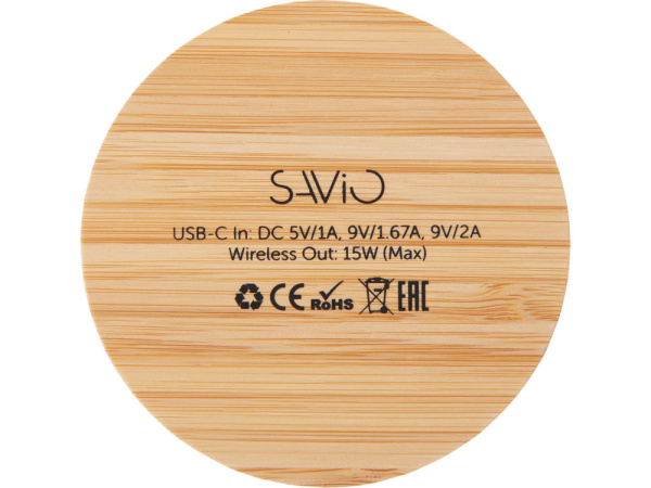 Беспроводное зарядное устройство с подсветкой лого «Reedia S3», 15 Вт, Цвет черный/натуральный