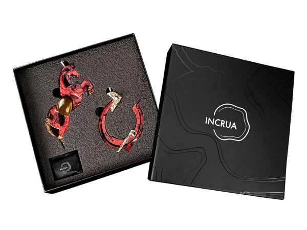 Набор елочных игрушек: Лошадь, Подкова, Цвет Гранат (красный)