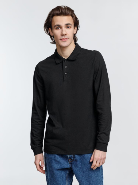 Рубашка поло с длинным рукавом Prime LSL, черная, XS–5XL