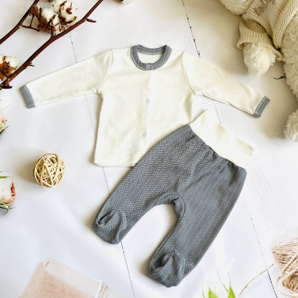 Комплект одежды из 2 предметов для новорожденного (кофточка, ползунки) Bebika, натуральный хлопок (1