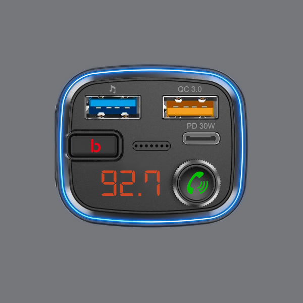 FM-трансмиттер Wave Pro, QC/PD, LED, 48Вт, ENC, Bass boost, Цвет черный