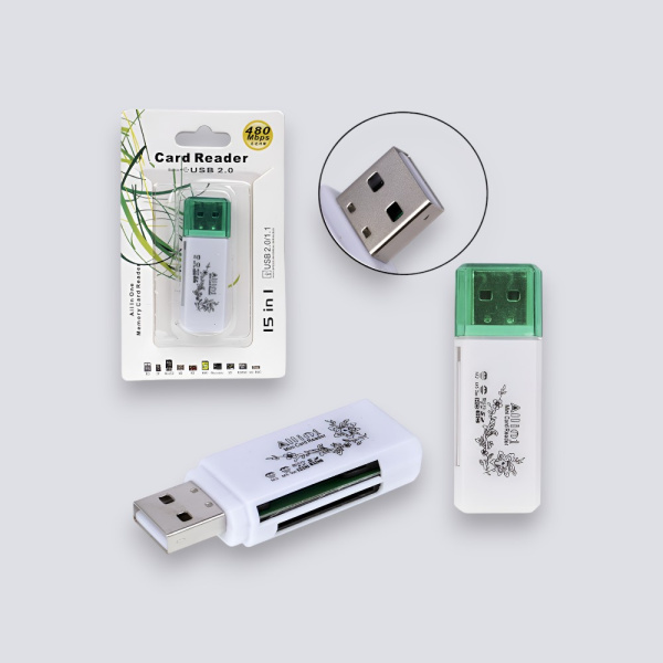 Картридер универсальный USB56, 480 Мбит/с, USB 2.0, белый / Высокоскоростной доступ к вашим данным