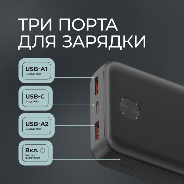 Внешний АКБ NRG Power V2 20000 мА-ч, 2A, 2xUSB, Размер 20000 mAh, Цвет черный