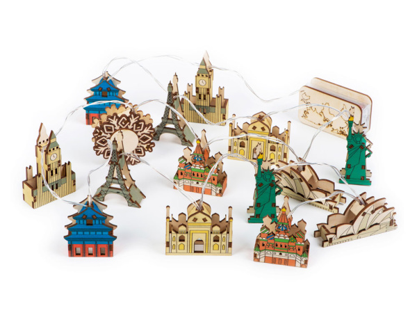 Ёлочная гирлянда с лампами в подарочной коробке «Достопримечательности мира», Цвет разноцветный