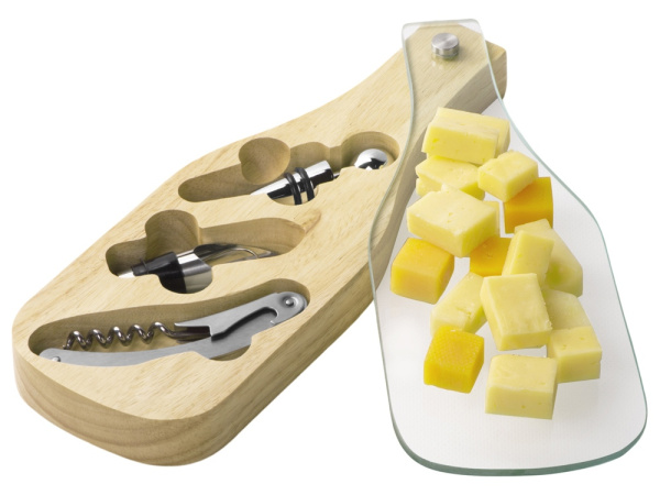 Набор аксессуаров для вина со стеклянной крышкой «Pinotage», Цвет натуральный, серебристый/черный