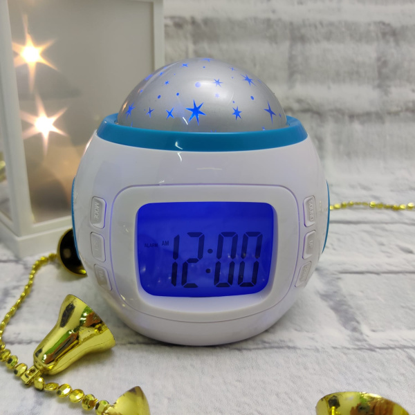 Настольные часы -проектор 7 в 1 "Звездное небо" Music And Starry Sky Calendar (часы, календарь, температура, будильник, таймер, ночник, 10 встроенных мелодий)