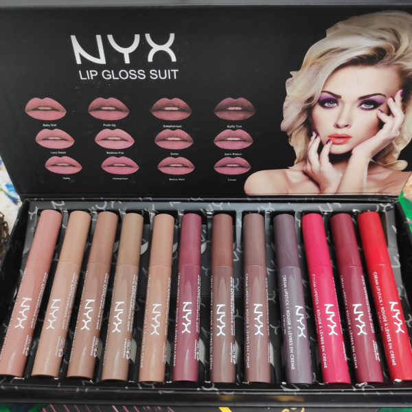 Набор жидких кремовых помад NYX LIP GLOSS SUIT (12 оттенков)