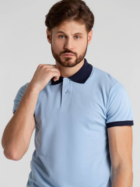 Рубашка поло Prince 190, голубая с темно-синим, XS–XXL