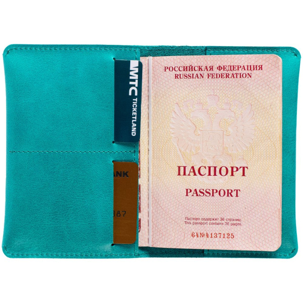 Обложка для паспорта Apache, ver.2, бирюзовая, 9,5х14х1 см