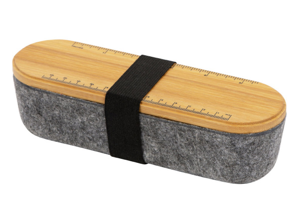 Пенал с линейкой и подставкой для телефона из бамбука «Haruki», Цвет натуральный, серый
