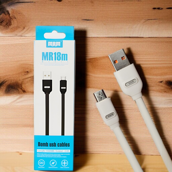 Кабель USB MRM MR18m USB-Micro, длина 1000мм, ток 2.4А, белый / Быстрая зарядка и надежная передача данных