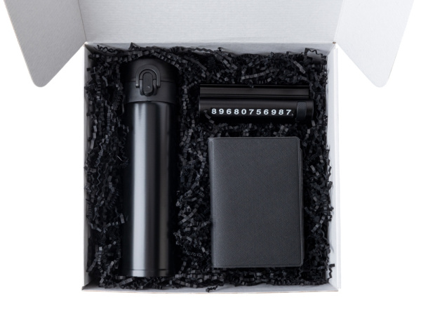 Подарочный набор «Premier» с термокружкой, парковочной визиткой и обложкой для документов, Цвет черный