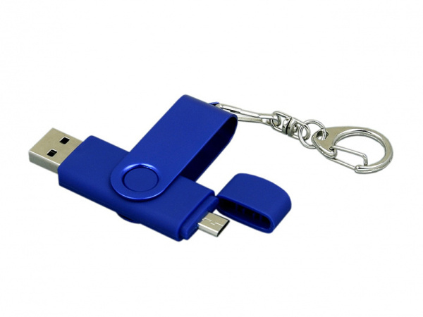 USB 2.0- флешка на 16 Гб с поворотным механизмом и дополнительным разъемом Micro USB, Размер 16ГБ, Цвет синий