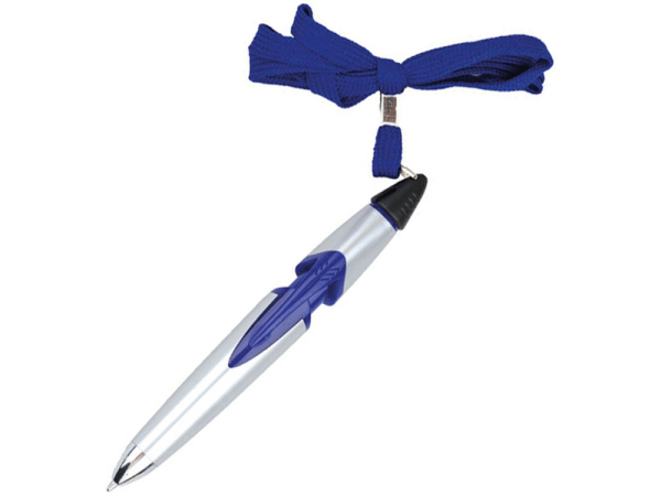 Ручка шариковая на шнуре «Санрайз», Цвет серебристый/синий/черный