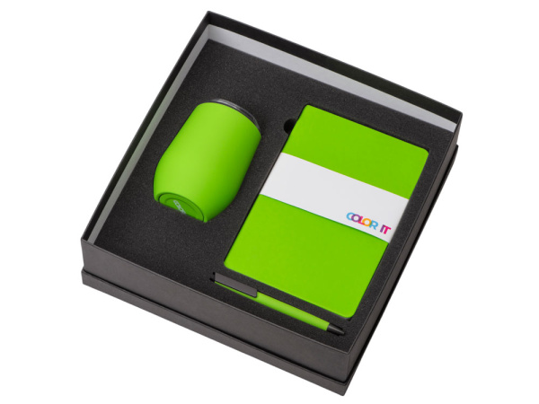 Подарочный набор "Color it" с блокнотом, пластиковой ручкой и термокружкой, Размер твердая обложка, Цвет зеленое яблоко