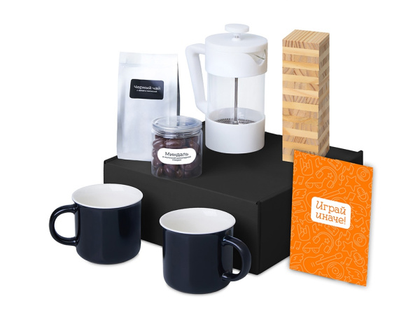 Подарочный набор «Re:y. Together»  с френчпрессом, кружками и дженгой, Цвет белый