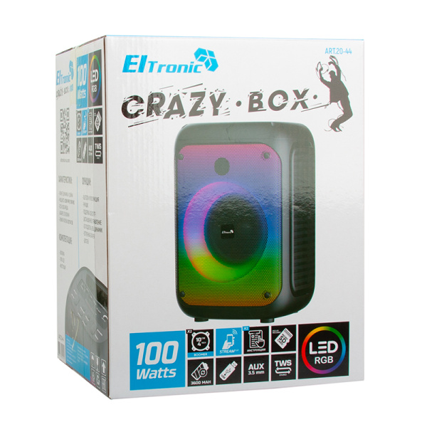 Портативная беспроводная bluetooth колонка  Eltronic CRAZY BOX 100 арт. 20-44 с LED-подсветкой  и  R