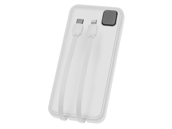 Внешний аккумулятор со встроенными кабелями «Фрэйм», 10000мач, Цвет белый