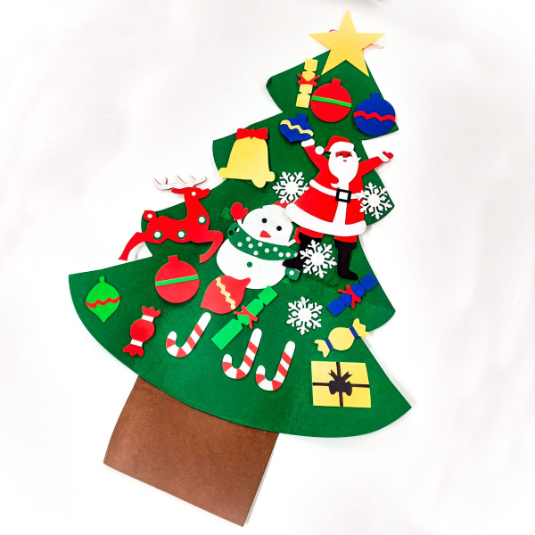 Елочка из фетра с новогодними игрушками липучками Merry Christmas, подвесная, 93 х 65 см Декор
