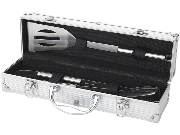 Набор для барбекю в кейсе: лопатка, щипцы, вилка «Salvy», Цвет серебристый