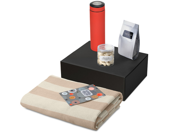 Подарочный набор «Re:y. Warm» с пледом, термосом и чаем, Цвет красный