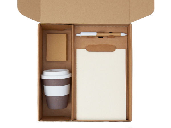 Набор «Halm» с блокнотом, ручкой и стаканом, Цвет белый, бежевый, коричневый, серый