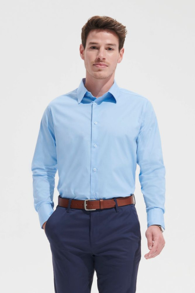 Рубашка мужская с длинным рукавом Brighton, голубая, S–4XL