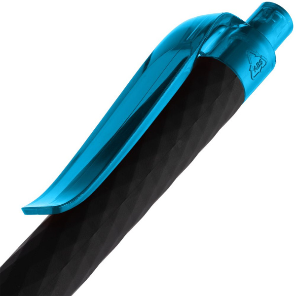 Ручка шариковая Prodir QS01 PRT-T Soft Touch, черная с голубым, 14х1 см