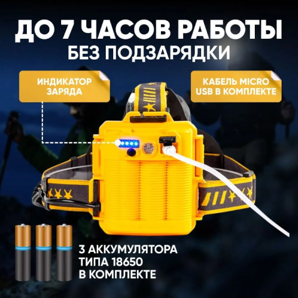 Налобный Светодиодный фонарь W646 / Яркий, долговечный и универсальный