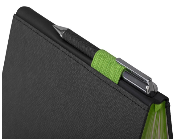 Бизнес блокнот «Bossy» с ручкой, Цвет черный, зеленое яблоко