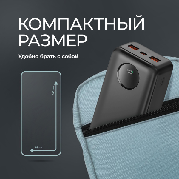 Внешний АКБ NRG Turbo V4 20000 мА-ч, дисплей, Размер 20000 mAh, Цвет черный