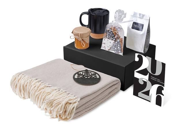 Подарочный набор «Re:Nest» с пледом, кружкой и вареньем, Цвет черный
