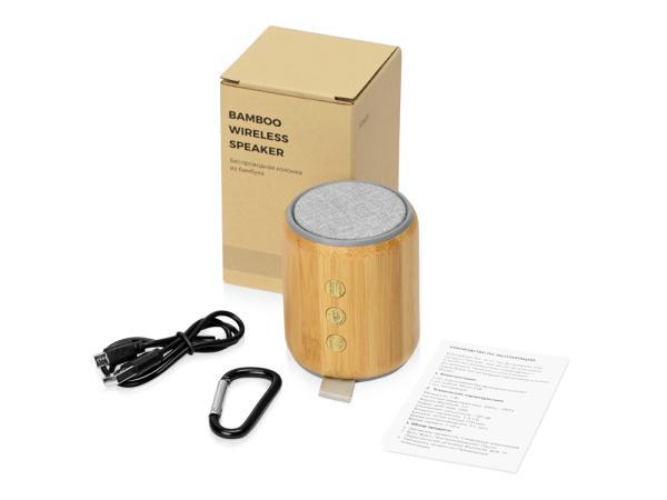 Портативная колонка из бамбука «Bongo», Цвет натуральный/серый