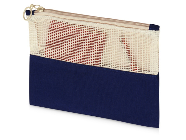 Косметичка «Mesh» хлопковая с сетчатой вставкой, Цвет темно-синий