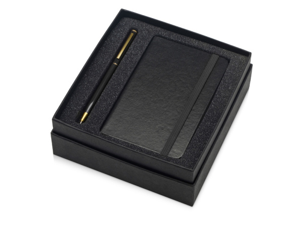 Подарочный набор Reporter с ручкой и блокнотом А6, Цвет черный/золотистый