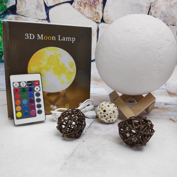 Лампа – ночник Луна объемная 3 D Moon Lamp 15см, 7 режимов подсветки, пульт ДУ