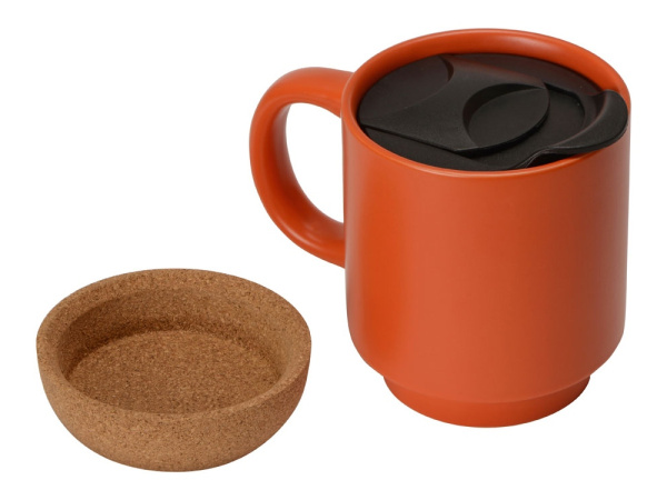 Кружка с пробковым дном и крышкой «Denpasar», Цвет оранжевый матовый
