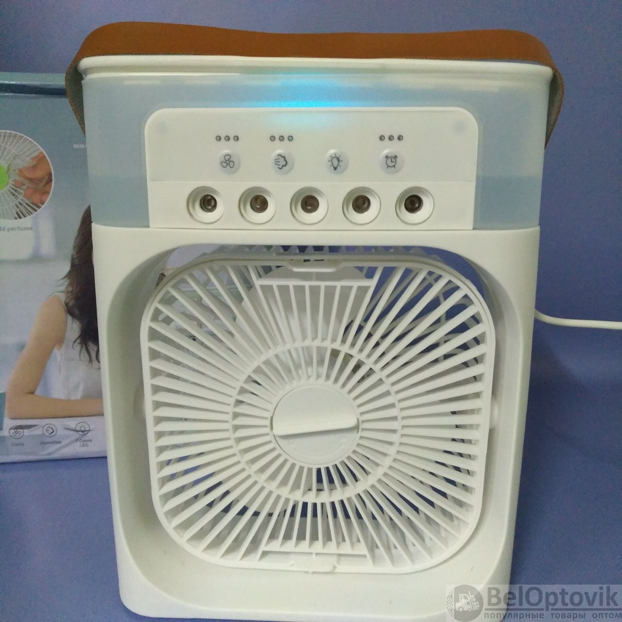 Охладитель - увлажнитель воздуха 3в1 Air Cooler Fan / Кондиционер -  вентилятор мини, 7 цветов подсветки, USB (арт: 107793) от 800 ₽ рублей  оптом в Москве