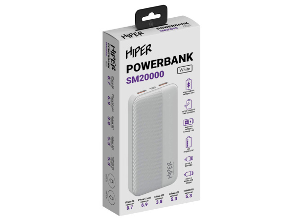 Портативный внешний аккумулятор «SM», 20000 mAh, Цвет белый