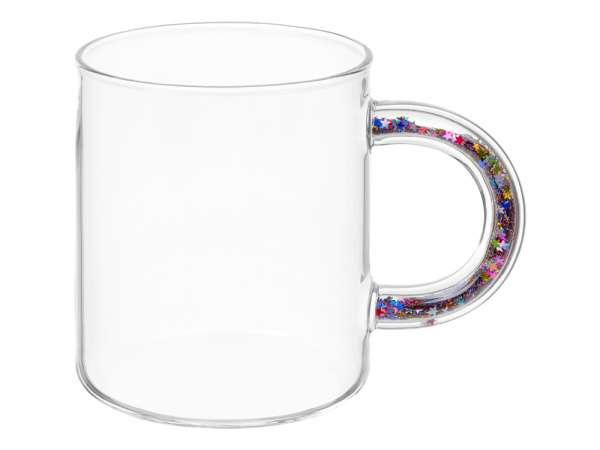 Стеклянная кружка с блестками в ручке «Feria», Цвет прозрачный, разноцветный